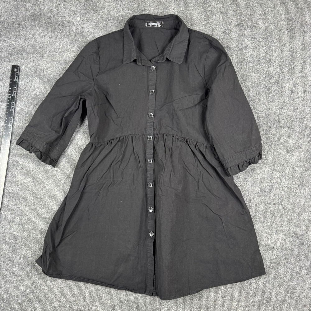 Allegra K Dress Womens Size M Black Cotton Babydoll Ruffle 3/4 Sleeve Mini